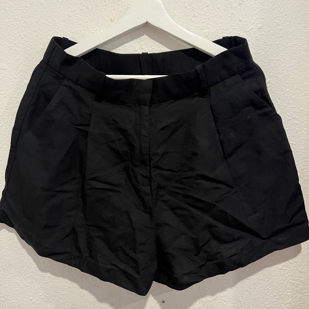 H&M linen blend Elegant Black High Waist Women's Shorts